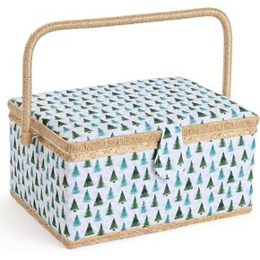 Sewing Basket - Christmas Sewing Box with Large Capacity for Sewing Supplies, Sewing Organizer Box Sewing Kit Storage Christmas Gift for Sewing Craft Lovers (Christmas Penguin, Large)