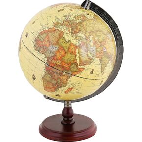 Exerz 10" Antique Globe With A Wood Base - Rotating World Globe - Modern Map in Vintage Colour - Diametre 10 inches