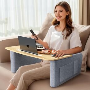 TV Tray for Eating on Couch with Tablet and Phone Slot, Bed Table Tray for Eating and Laptop with Arm Rests, Lap Desk Pillow for Working, Writing in Bed Couch Floor