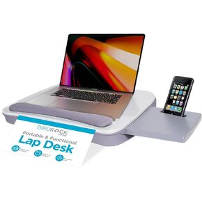 Multi-Tasking Lap Desk with Memory Foam Cushion & Wrist Rest - Portable Computer Bed Tray - Fits Laptops Up to 15", Tablets Up to 9.6", Smartphones Up to 3.5" - Silver