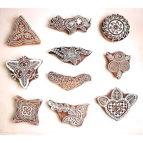 Wooden Stamps for Block Printing on Saree Border, Textile, Clay, Pottery, Tattoo (Pack of 10 pc) HASHCART®