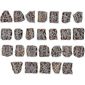 Wooden Block Stamps - Indian Textile Printing Blocks Wooden Stamps - Alphabets Stamps - Wooden Letters Stamp for Fabric, Tattoo, Clay & Henna Hashcart®