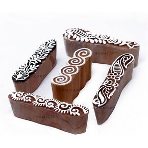 HASHCART® Elegant Designs Flower and Lotus Wooden Block Stamps Set of 5, Handmade Wood Printing Stamps for Kids' Art Projects, Textiles, Fabric, Clay, Henna, Tatotoo, Wood Stamps for Craft in Kuwait