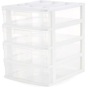 Gracious Living 4-Drawer Desktop and Countertop Organizer Drawer Set, White/Clear