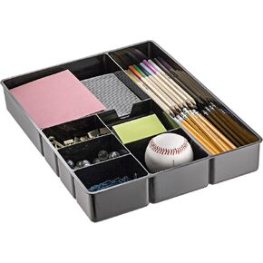 Officemate Deep Drawer Organizer Tray, 8 Compartments, 2 1/4"H x 15 1/8"W x 11 1/2"D, Black