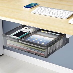Hidden Under Table Desk Drawer Storage Organizer 2 Pack,Self-Adhesive Under Office Desktop Pencil Tray Drawer,Under Table Storage Tray Drawer for Kitchen【S/White】