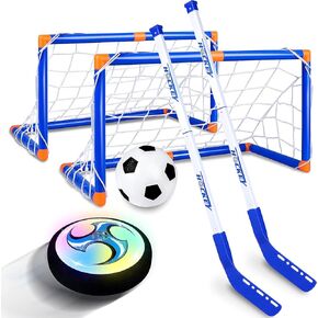 Hover Hockey Set for Kids, 3-in-1 Hover Hockey Soccer Ball Toy Set, Rechargeable Floating Air Soccer Hockey Ball with Led Light, Indoor Outdoor Sports Game Toy Gifts for 3 4 5 6 7 8+ 12 Years Boy Girl
