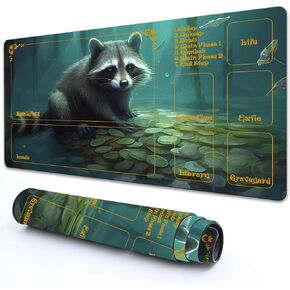 for MTG Playmat with Zones 24" x 14" with High Elastic Rubber Base Non-Slip Rubber Sole HD Printing for MTG Mat Magic Mat Card Playmats Magic Playmat Mouse Pad, A Raccoon Gold Coin