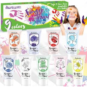 9PCS Washable Finger Paint for Kids, Safe & Non-Toxic,9 Vibrant Colors,Mess Free Art Painting Supplies for Toddlers,Baby Safe Paint for Hand and Feet,Preschool Learning Gift