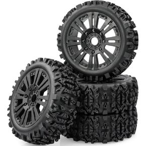 4PCS 1/8 RC Buggy Wheels & Tires 17mm Wheel Hex Pre-glued for Arrma Typhon 6S 3S Talion 6S Team Losi HPI RC Off Road Car
