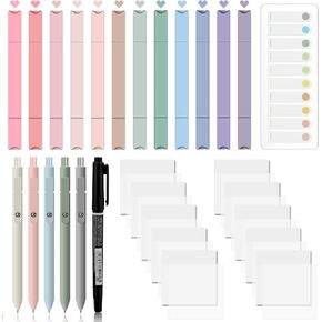 Jutom 38 Pcs Book Annotation Kit Aesthetic Highlighters Gel Pens Set Sticky Notes Tabs Markers Dual Ended Highlighter Quick Dry Ink Pens for Office Annotating Books(Classic Color,Square)
