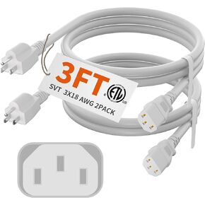 HUANCHAIN 2 Pack 3 FT Power Cord 3 Prong, 18/3 C13 PC Power Cable for Comeputer, Monitor, TVs, Projectors, Desktops, Speakers, NEMA 5-15P to C13 10A 125V 1250W 18AWG, Black ETL Listed