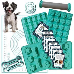 DIY Dog Treat Making Kit - Premium Silicone Molds & Cookie Cutters for Homemade Dog Treats, Safe BPA-Free Food Grade, Includes Vet-Approved Recipe Cards