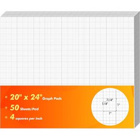 50 Sheet Large Graph Paper Pad 20" x 24" Giant Graph Paper 1" and 1/4" Ruled Grid Paper 200gsm for Precise Notetaking Engineer Architect Designer Sketching Building Plan Drafting (White)