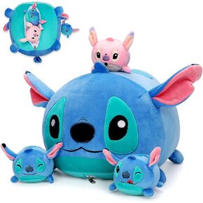 16.9 Inch Cartoon Plush - Alien Mother and Child Plush Cartoon Mommy with 3 Baby Little Monster Stuffed Animal Plushie Pillow Alien Plush Xmas Gift for Fans Boys Girls