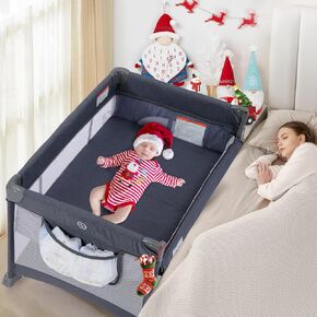 Dripex Pack and Play, 5 in 1 Baby Bassinet Bedside Sleeper, Baby Bedside Crib with Mattress, Changing Table, Removable Rocker, Foldable Playard for Newborn to Toddlers, Portable Playpen Baby Bed