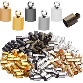 100pcs Brass Cord End Caps Glue in Barrel End Caps Leather Cord Ends Clasps Findings Kit for DIY Necklace Bracelet Tassel Jewelry Craft Making, Antique Bronze