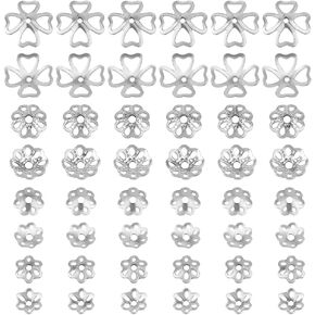 PH PandaHall 48pcs 925 Sterling Silver Bead Caps, 4 Styles Flower Bead End Caps Multi-Petal Spacer Beads Caps Filigree End Charm Caps Bails for DIY Earring Braceket Necklace Jewelry Making