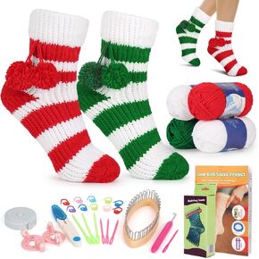 Aeelike Christmas Stocking Loom Kit for Beginners, Oval Sock Knitting Loom Set with 4 Yarns, Step-by-Step Instructions, Pompom Maker for Adult, Easy Loom Kit for Starter, DIY Gifts