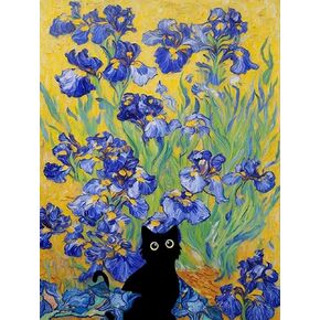Adult 5D Diamond Painting Kits - 4 Pieces, Round Diamond Arts Painting Kit, DIY Beginner Black Cat Diamond Art Kit, Matisse Van Gogh Living Room Bedroom Decoration (11.8x15.7)