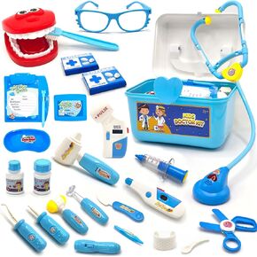 مجموعة طبيب مومو دين للأطفال الصغار 3-5 | 25 قطعة | تتضمن مجموعة لعب الأطباء للأطفال مجموعة لعب كاملة لطبيب الأسنان، وبطاقة الاسم، وكتاب الطبيب، وسماعة طبيب للأطفال، ومقياس النبض، ومقياس الحرارة، والمزيد للأطفال بعمر 3 سنوات فما فوق. in Kuwait