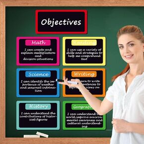 7Pcs Magnetic Write & Wipe Paper Organization Chart,Pen Dry Erase Objectives Labels Learning Magnets for Classroom Organization Whiteboard Teacher Student Teaching Supplies(Blue and Pink)