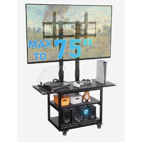 Rolling TV Stand with Storage,Entertainment Center with TV Mount UP to 75 inch,Tall TV Stand on Lockable Wheels for Bedroom, Living Room, Kitchen,Outdoor