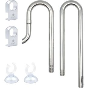 304 Stainless Steel Lily Pipe Inflow and Outflow with Mini Aluminum Alloy Pipe Holder, Fits 16/22mm(5/8" i.d.) Filter Hose, Ideal for Rimless Aquariums (16mm-with Surface Skimmer)