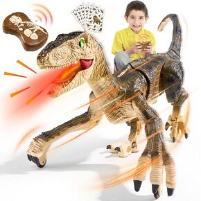 Dinosaur Toys for Kids 3-5-7 with Stickers, Remote Control Dinosaur Toys with 3D Eyes, Shaking Head, Roaring Sounds, Demo Function, Realistic Jurassic Toys for 3 4 5 6 7 8 Year Old Boys Gifts (Blue)