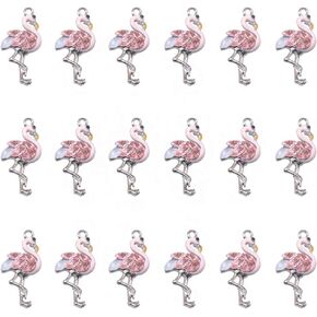 SYBKED 20 Pcs Cute Sliver Flamingo Charms DIY Handmade Making Jewelry Small Pink Accessories Alloy Pendant Necklace Bracelet Sweater Earring Keychain Decoration for Women Gift