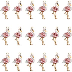 SYBKED 20 Pcs Cute Sliver Flamingo Charms DIY Handmade Making Jewelry Small Pink Accessories Alloy Pendant Necklace Bracelet Sweater Earring Keychain Decoration for Women Gift