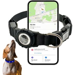 Airtag Pet Dog Tracker Collar & QR Code ID; LED Light Up Collar; No Monthly Fees; Not GPS Tracker; Adjustable Size (Blue or Pink Color).