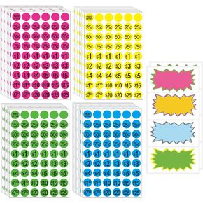 Yard Sale Price Stickers Garage Sale Pre-Priced Price Tag Labels, 2160 PCS 3/4" Diameter and 20 Large Price Stickers Flea Market Pre-Printed Pricing Stickers for Retail