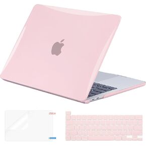EooCoo Pink Case Compatible with MacBook Pro 13 inch M2 2022, 2020-2017 Release M1 A2338 A2289 A2251 A2159 A1989 A1706 A1708 Glossy Hard Case with Keyboard Cover, Screen Protector, Cute Pink