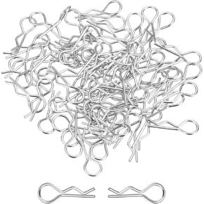 DMiotech 100Pcs Body Clips Bent, Silver Universal RC Body Clips R Pins RC Cars Parts Shell Replacement Parts for All 1/10 1/12 Scale RC Car,24mm/0.94"