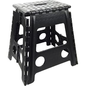 LUSTERING Foldable Step Stool, Collapsible Stool Chair for Adults, Folding Step Stool for Office, Kitchen, Outdoor, 400 lbs Capacity, 16 Inch - Lightweight and Durable Foldable Stool (Black-Circle)