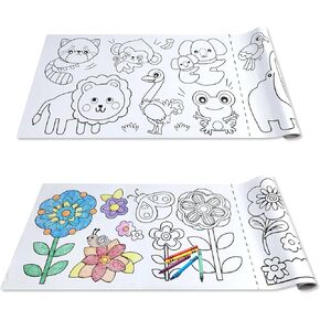 Adventure Awaits! 10 ft Adhesive Coloring Book Paper Roll Set | 2 Pack: Animals Design Roll & Flowers Design Roll | Perforated in 20 Inch Sections