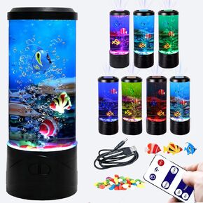 Mini Bubble Fish Lamp LED 8 Multi-Color Changing Aquarium Light with Remote Control Fake Fish Tank Night Light for Thanksgiving Christmas Home Office Living Room Decor Gifts for Men Women Kids