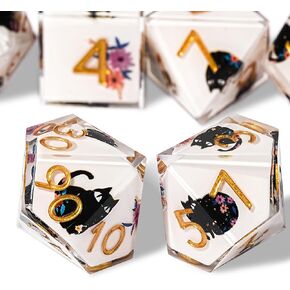 DND Dice Set, Sharp Edge Cute Cat Flowers Style Dice Polyhedron Resin Dice for Role Playing Game Dungeons & Dragons RPG MTG Tabletop Game
