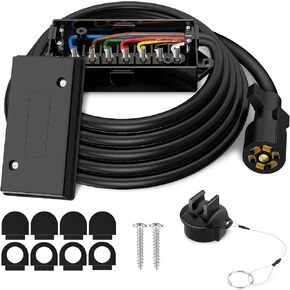7 Way Trailer Plug Cord Junction Box - Heavy Duty 7 Pin Trailer Wiring Harness Inline Cord Cable Weatherproof Corrosion Resistant, 10 feet