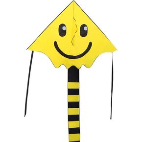 Smiley Face Kite, 51W x 32H Inches, 64 Inch Tail, Handcrafted Yellow Polyester