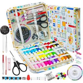 JUNING Sewing Kit with Black Case Portable Sewing Supplies for Home, Travel, Adults, Beginner, Emergency, 42 Threads, Scissors, Needles, Measuring Tape