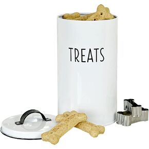 OUTSHINE White Farmhouse Dog Food Storage Container | Large Metal Dog Food Canister with Fitted Lid | Cute Container for Dog Food | Decorative Dog Food Bin | Ideal Gift for Dogs and Pet Owners