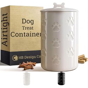 Dog Treat Container Airtight - 5" Round x 9" Tall Ceramic Dog Treat Jar with Lid - White Dog Treat Canister - Large Dog Cookie Jar for Dogs - Pet Treat Container Airtight - Dog Treat Jars for Pets