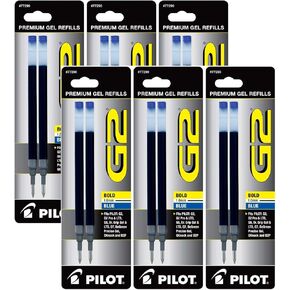 Pilot G2 Gel-Ink Retractable Pen Ink Refills Bold Point 1.0 mm Pack of 6 - Blue