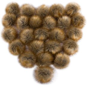 24Pcs Faux Fur Pompom Fluffy Balls- DIY Faux Fox Fur Pom Poms with Elastic Loop Detachable Knitting Accessories for Knitting Hats Beanies Shoes Scarves Gloves Bags Keychains Charms, Brown
