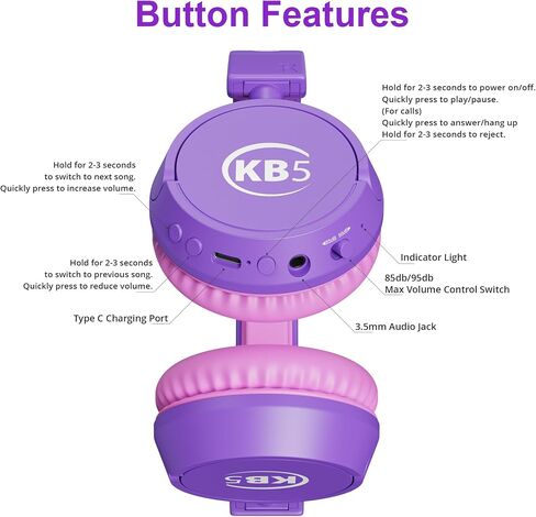سماعات رأس Contixo KB-5 للأطفال - سماعة رأس لاسلكية بلوتوث قابلة للطي فوق الأذن للأطفال - 85 ديسيبل مع حجم محدود - سماعات رأس للأطفال الصغار للأولاد والبنات (أزرق + أصفر) in Kuwait