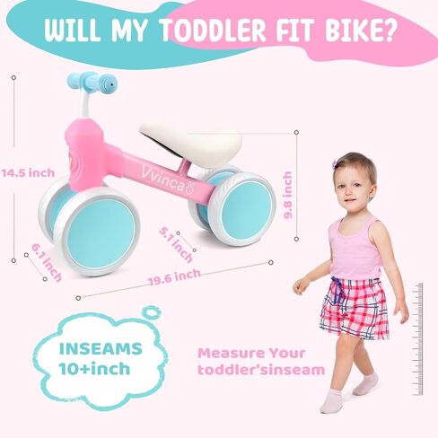 Vvinca Baby Balance Bike for 1 Year Old Boys Girls, 10-24 Months Toddler Balance Bike with No Pedal 4 Silence Wheels Children First Birthday Toys Gifts in Kuwait