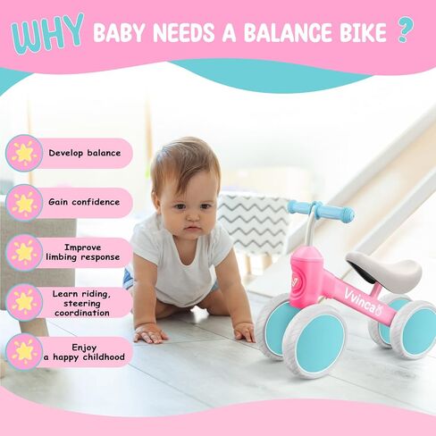 Vvinca Baby Balance Bike for 1 Year Old Boys Girls, 10-24 Months Toddler Balance Bike with No Pedal 4 Silence Wheels Children First Birthday Toys Gifts in Kuwait