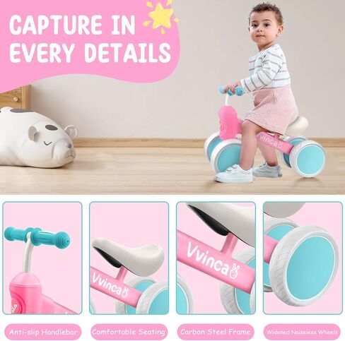 Vvinca Baby Balance Bike for 1 Year Old Boys Girls, 10-24 Months Toddler Balance Bike with No Pedal 4 Silence Wheels Children First Birthday Toys Gifts in Kuwait